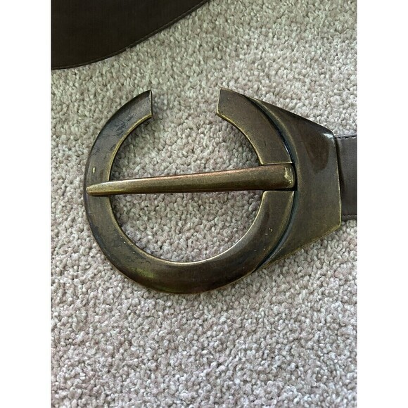 Vintage Suzi Roher‎ Metallic Leather Belt Antique Bronze Oversized Buckle Large main image 6